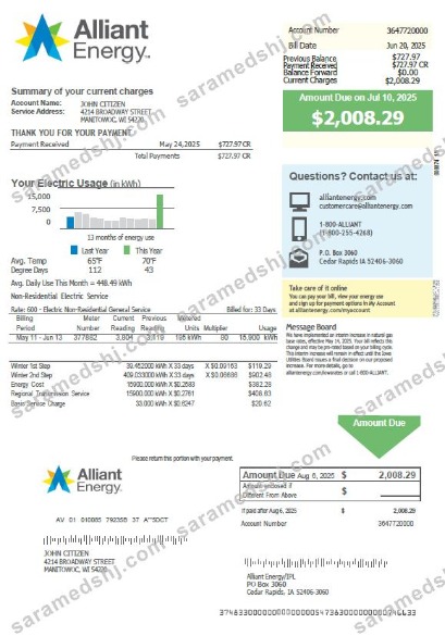 Australia Alinta Energy utility bill template in Word and PDF formats, version 3